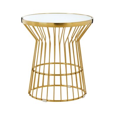 Tula Glass Side Table In White With Gold Corset Base