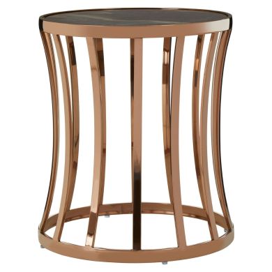 Tula Round Marble Top Side Table In Rose Gold Stainless Steel Frame