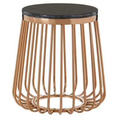 Tula Round Marble Top Side Table In Rose Gold Cage Design