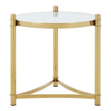 Tula White Glass Top Side Table With Gold Stainless Steel Base