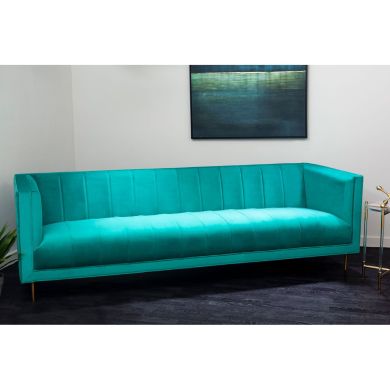 Otylia Velvet 3 Seater Sofa In Green With Gold Stainless Steel Legs