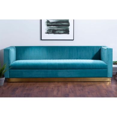 Oleta Velvet 3 Seater Sofa In Light Blue With Gold Stainless Steel Base