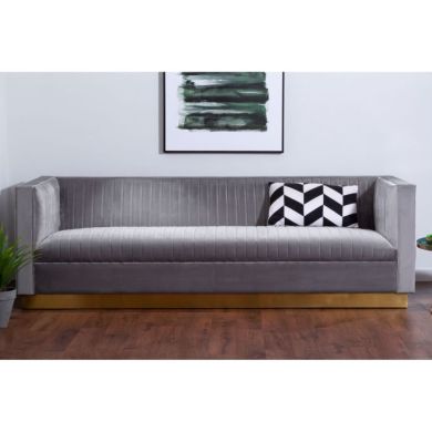 Oleta Velvet 3 Seater Sofa In Grey With Gold Stainless Steel Base