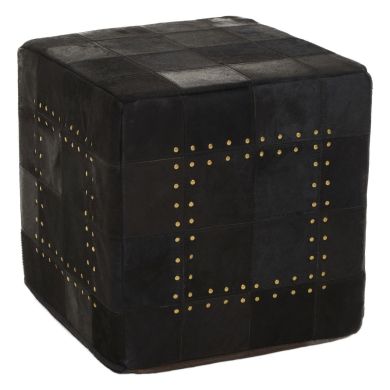 Safira Genuine Leather Stud Detail Pouffe In Black
