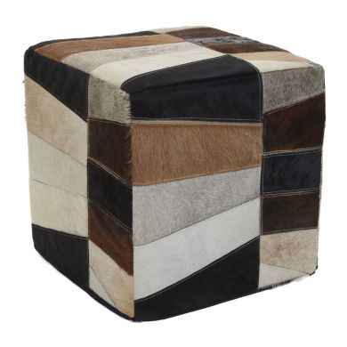 Safira Genuine Leather Striped Pouffe In Multi-Colour