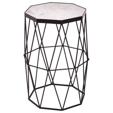 Shalimar Octagonal Marble Top Side Table With Black Metal Frame