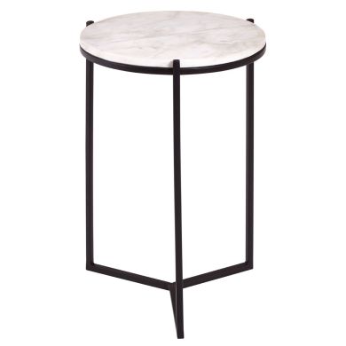 Shalimar Round Marble Top Side Table With Black Metal Base