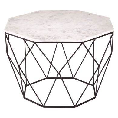 Shalimar Octagon Marble Coffee Table With Matte Black Metal Frame