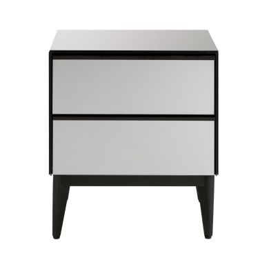 Rovigo Mirrored Glass Chest Of 2 Drawers In Matte Black