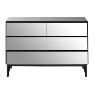 Rovigo Mirrored Glass Chest Of 6 Drawers In Smoked