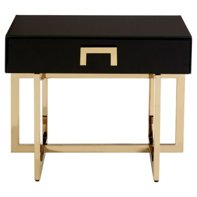 Ragusa Glass Side Table In Black High Gloss With Gold Frame