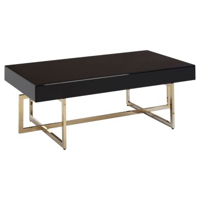 Ragusa Wooden Coffee Table In Black High Gloss With Gold Base