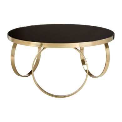 Ragusa Large Round Coffee Table In Black High Gloss With Gold Base