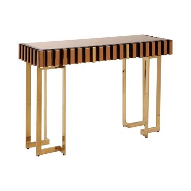 Rivoli Glass Console Table In Warm Metallic With 1 Drawer