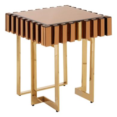 Rivoli Mirrored Side Table With 1 Drawer In Warm Metallic