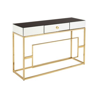 Rimini Glass Top Console Table With 1 Drawer In Black And Gold