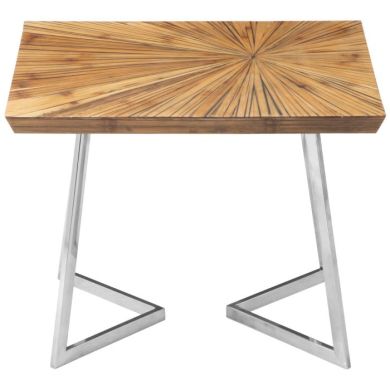 Efrem Bamboo Wooden Side Table In Natural With Silver Stainless Steel Legs