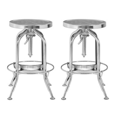 Gator Round Adjustable Silver Metal Bar Stools In Pair