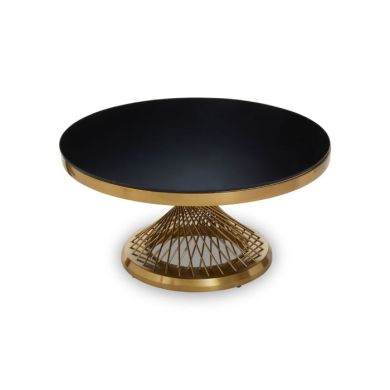 Alveley Round Black Glass Top Coffee Table With Gold Geometric Base