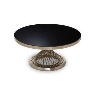 Alveley Round Black Glass Top Coffee Table With Silver Geometric Base
