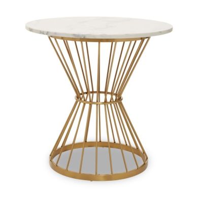 Alveley Round White Marble Top Dining Table With Silver Geometric Base