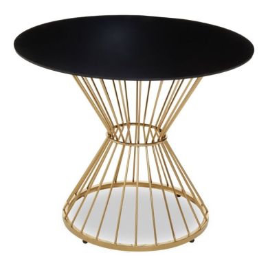 Alveley Round Black Glass Top Dining Table With Gold Geometric Base