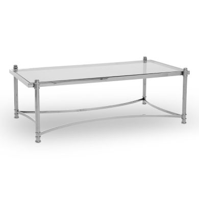 Ackley Glass Top Coffee Table In Clear With Silver Metal Frame