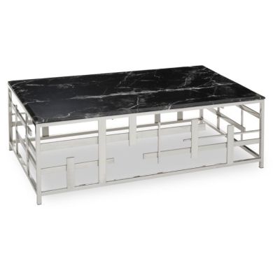 Alvescot Black Marble Top Coffee Table With Silver Asymmetric Frame
