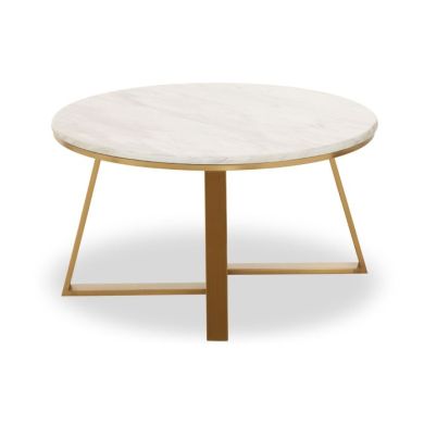 Aurora Round Marble Top Coffee Table In White With Gold Base