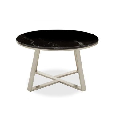Aurora Round Marble Top Coffee Table In Black With Silver Base