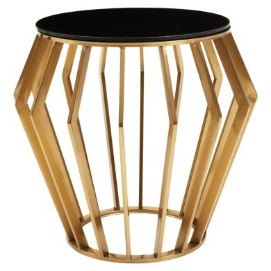 Ackley Round Black Glass Side Table With Gold Frame