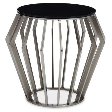 Ackley Round Black Glass Side Table With Silver Metal Frame