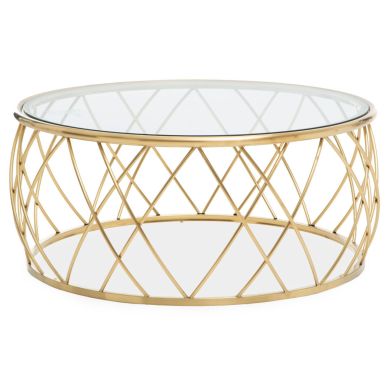 Ackley Clear Glass Round Coffee Table With Gold Frame