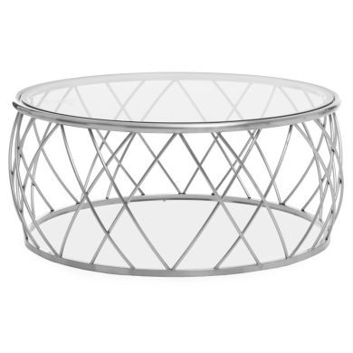 Ackley Clear Glass Round Coffee Table With Silver Frame