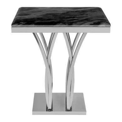Arenza Black Marble Side Table With Silver Base