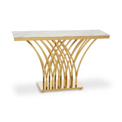 Arenza Marble Console Table In White With Gold Metal Frame