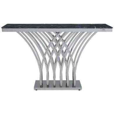 Arenza Black Marble Console Table With Silver Base