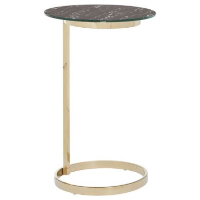Orton Glass End Table In Black Marble Effect With Warm Metallic Legs