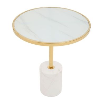 Orton Marble Top End Table In White With Gold Support