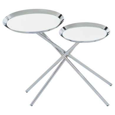Orton Mirrroed Glass Side Table With Silver Stainless Steel Legs