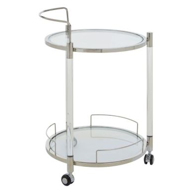 Orton Round Clear Glass Drinks Trolley With Silver Stainless Steel Frame