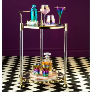 Orton Round Clear Glass Drinks Trolley With Gold Stainless Steel Frame