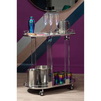 Orton Mirrored Glass Drinks Trolley With Silver Stainless Steel Frame