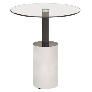 Orton Clear Glass End Table With Silver Stainless Steel Base
