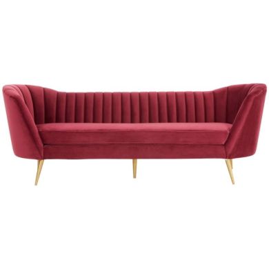 Bandit Velvet 3 Seater Sofa In Wine With Gold Stainless Steel Legs