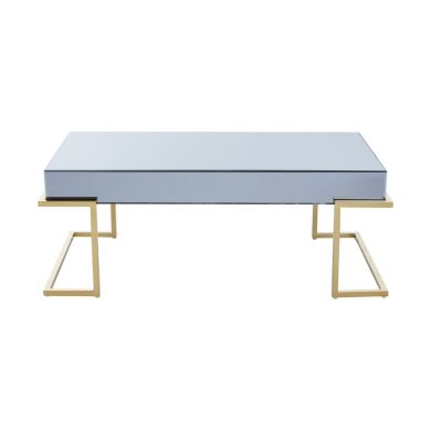 Kaso Mirrored Glass Coffee Table In Grey With Gold Stainless Steel Base