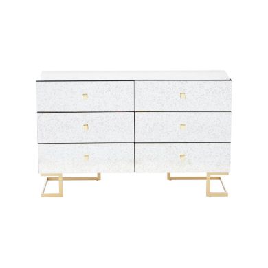 Kesena Wooden Mirrored Glass Chest Of 6 Drawers In Silver