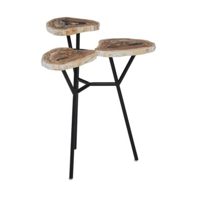 Ripley Petrified Wooden Top Side Table In Natural With Black Metal Legs