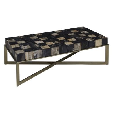 Ripley Petrified Wooden Coffee Table In Multicolour With Stainless Steel Frame