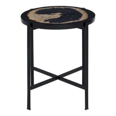 Ripley Petrified Wooden Top Side Table With Resin Powder Coated Frame